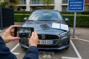 Documenter une voiture garée sur un parking privé avec smartphone et justificatifs pour demander son enlèvement