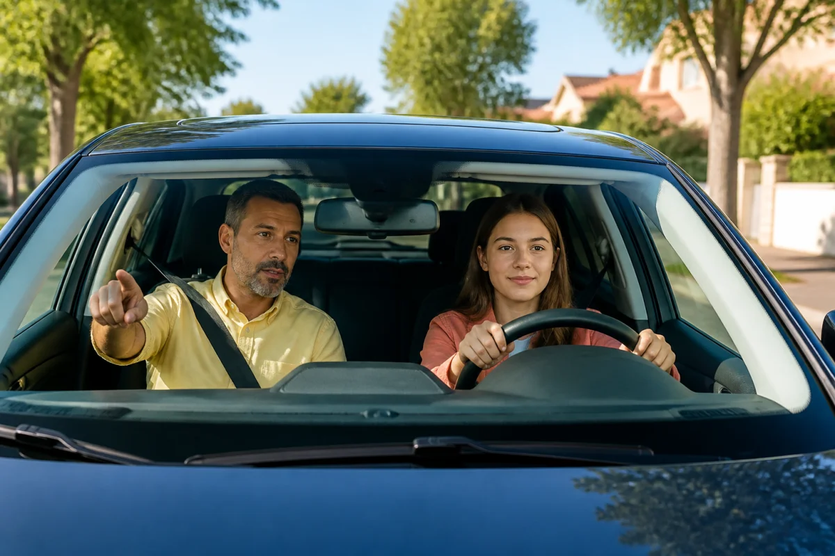 Ecole De Conduite Antoine accompagne une élève au volant avec un moniteur pour un parcours personnalisé vers le permis B