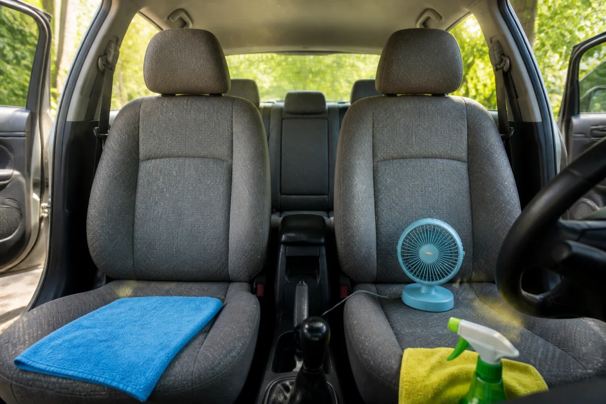 Comment nettoyer des sièges auto en tissu : sièges fraîchement lavés, serviette en microfibre et ventilation naturelle
