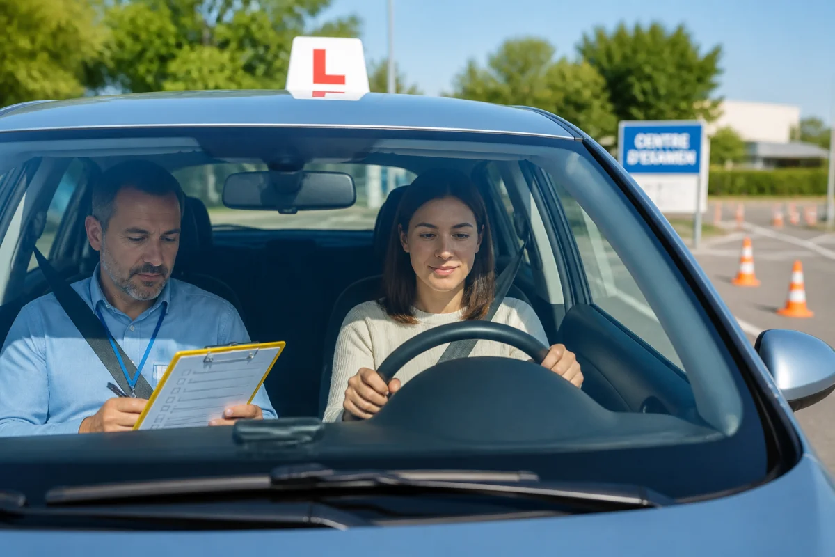 Candidat adulte préparant le permis en candidat libre au volant, accompagné avant l’examen pratique
